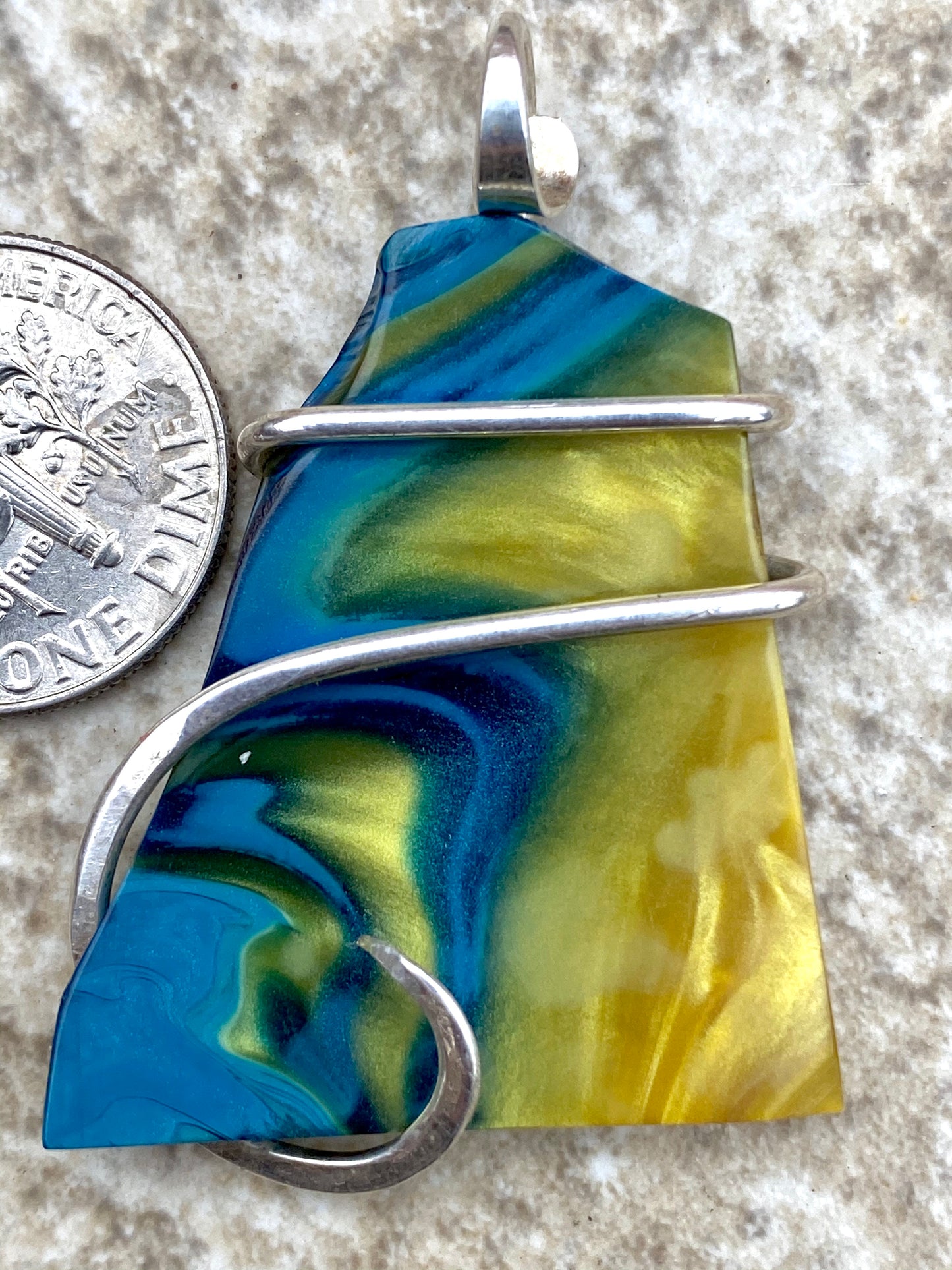 Bowlerite Shard in Sterling Silver Tension Wrapped Pendant