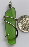 Green Sea Glass in Sterling Silver Tension Wrapped Pendant