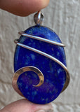 Lapis Lazuli Cabochon in Sterling Silver Tension Wrapped Pendant