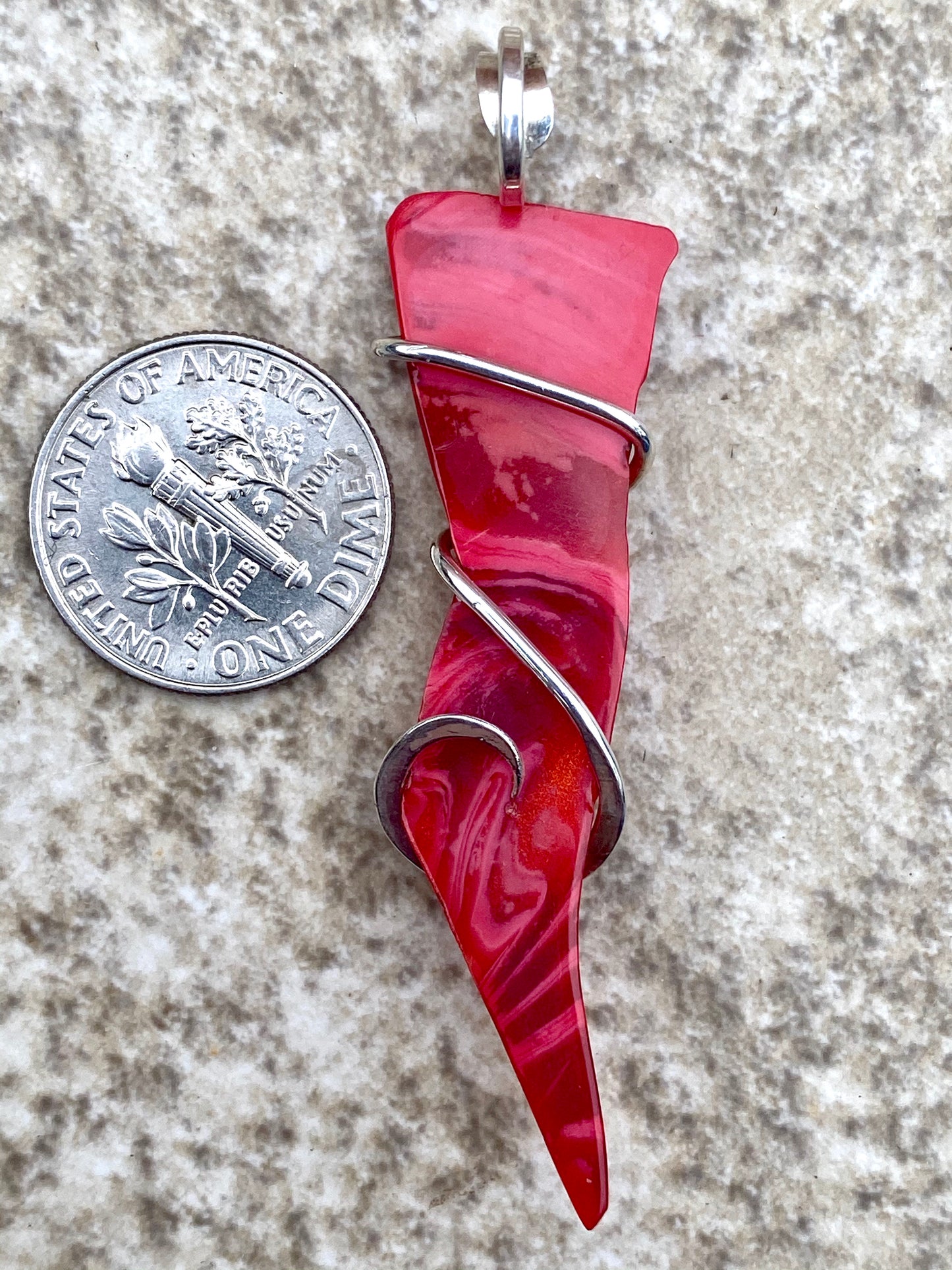 Bowlerite Shard in Sterling Silver Tension Wrapped Pendant