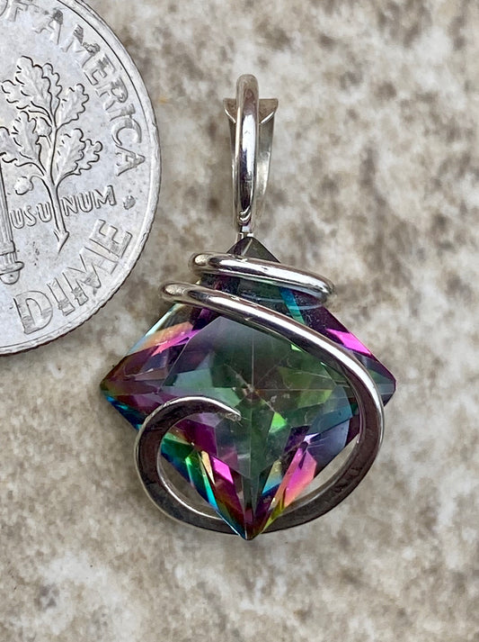 Titanium Infused Faceted Topaz in Sterling Silver Tension Wrapped Pendant