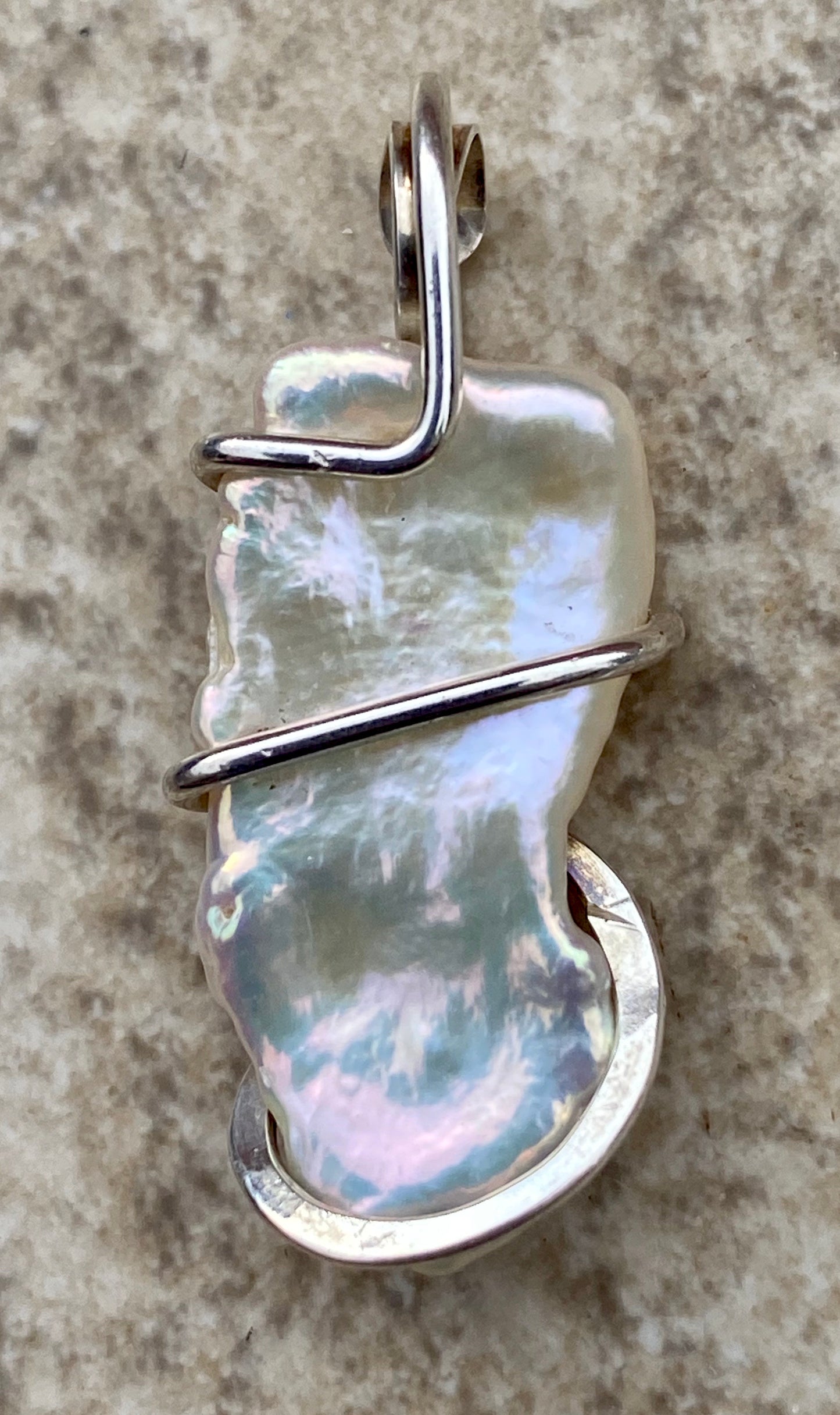 Baroque Freshwater Pearl in Sterling Silver Tension Wrapped Pendant