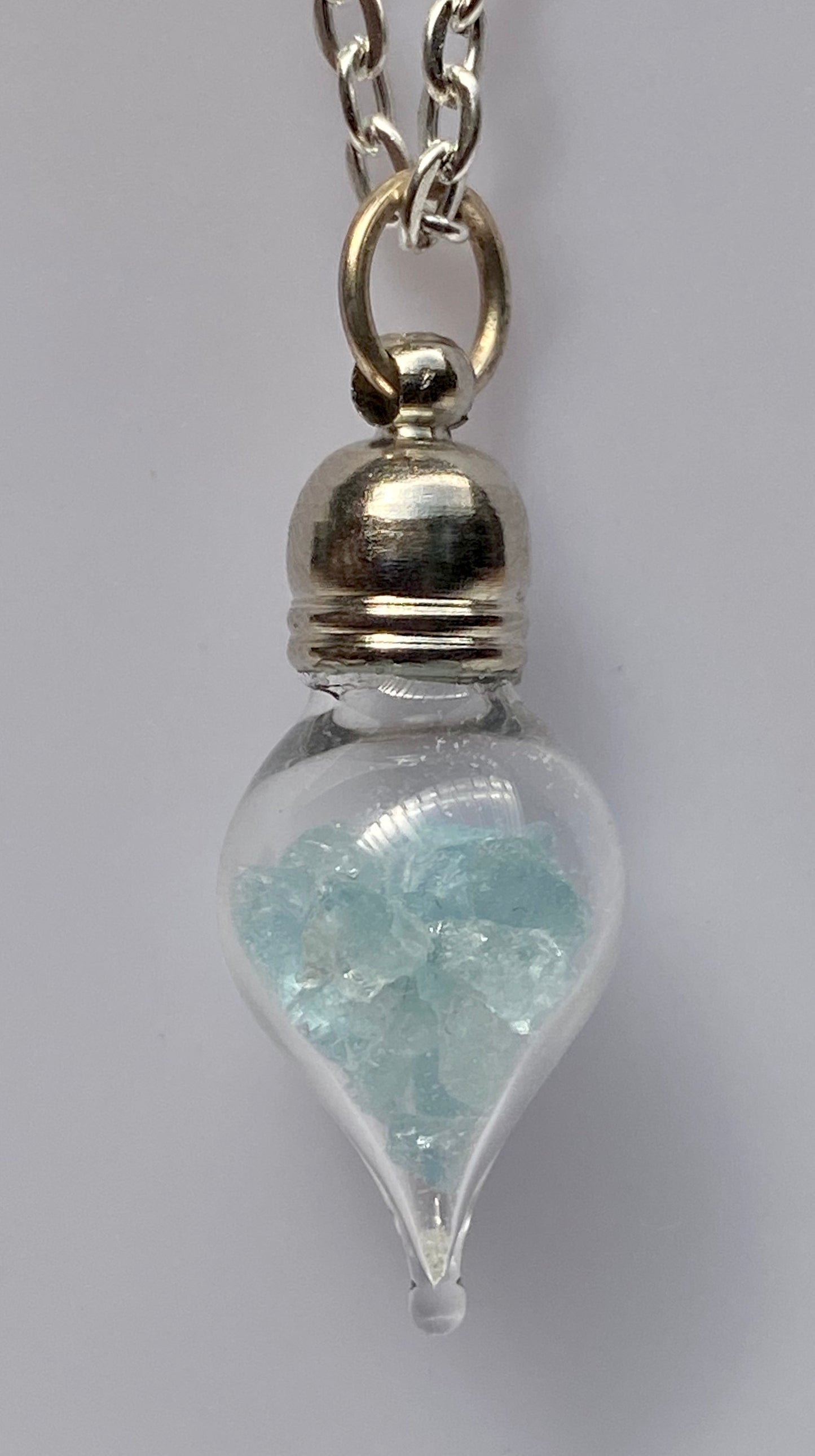 March Birthstone Aquamarine Glass Vial Pendant