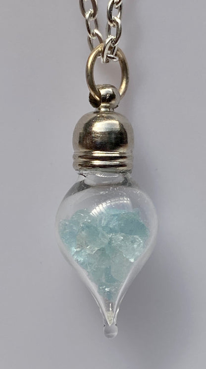 March Birthstone Aquamarine Glass Vial Pendant