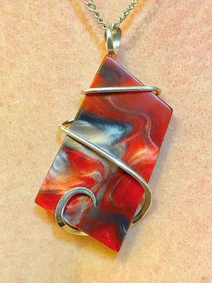 Bowlerite Shard in Sterling Silver Tension Wrapped Pendant