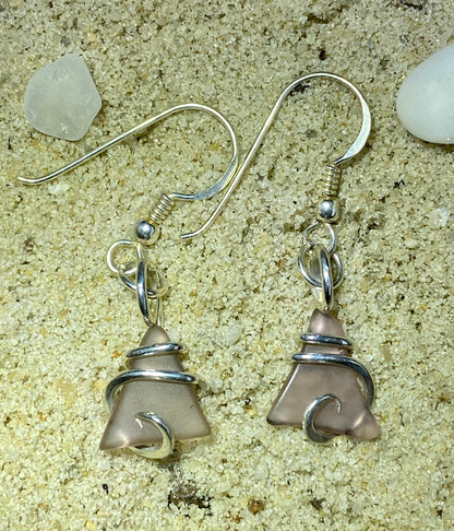 Lavender Sea Glass Pair in Sterling Silver Tension Wrapped Earrings