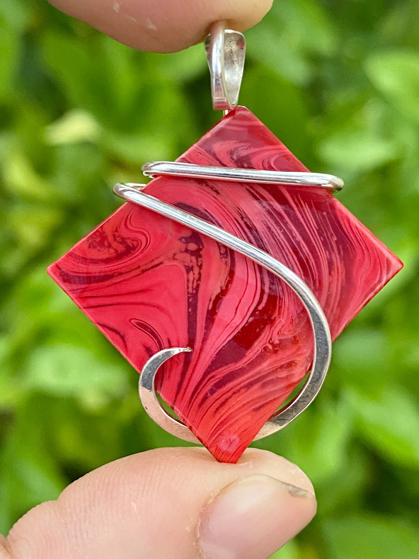 Bowlerite Shard in Sterling Silver Tension Wrapped Pendant