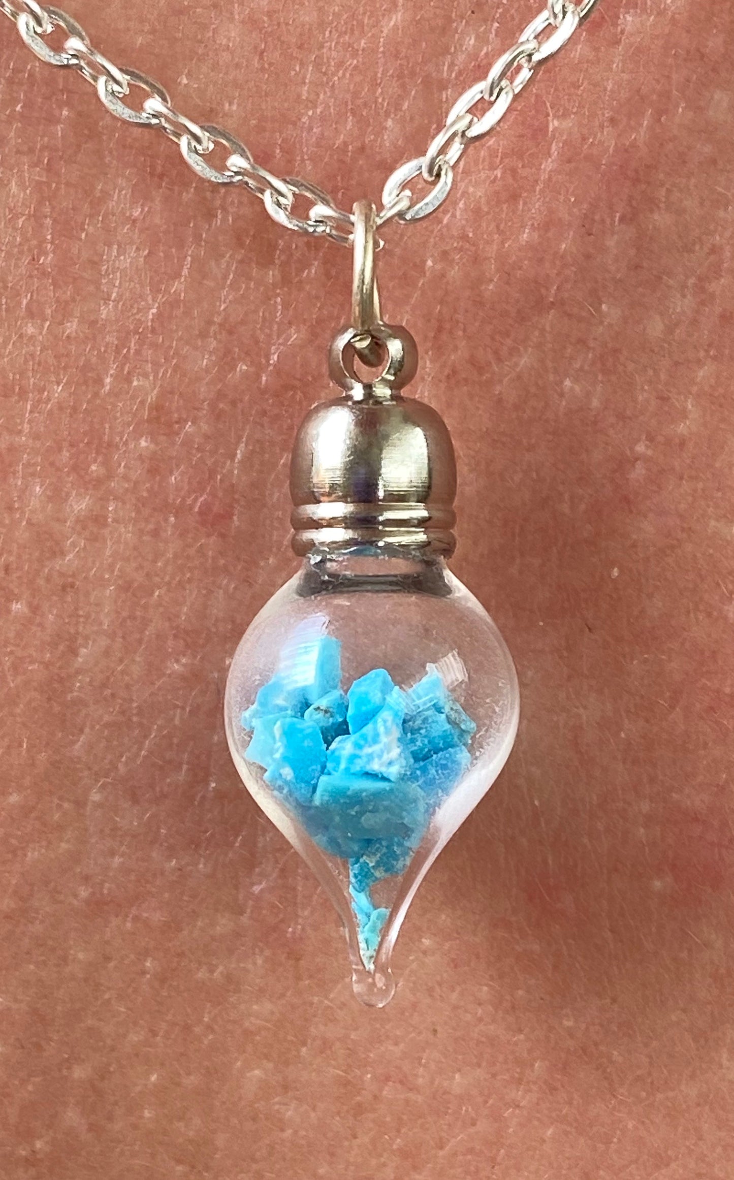 December Birthstone Turquoise Glass Vial Pendant