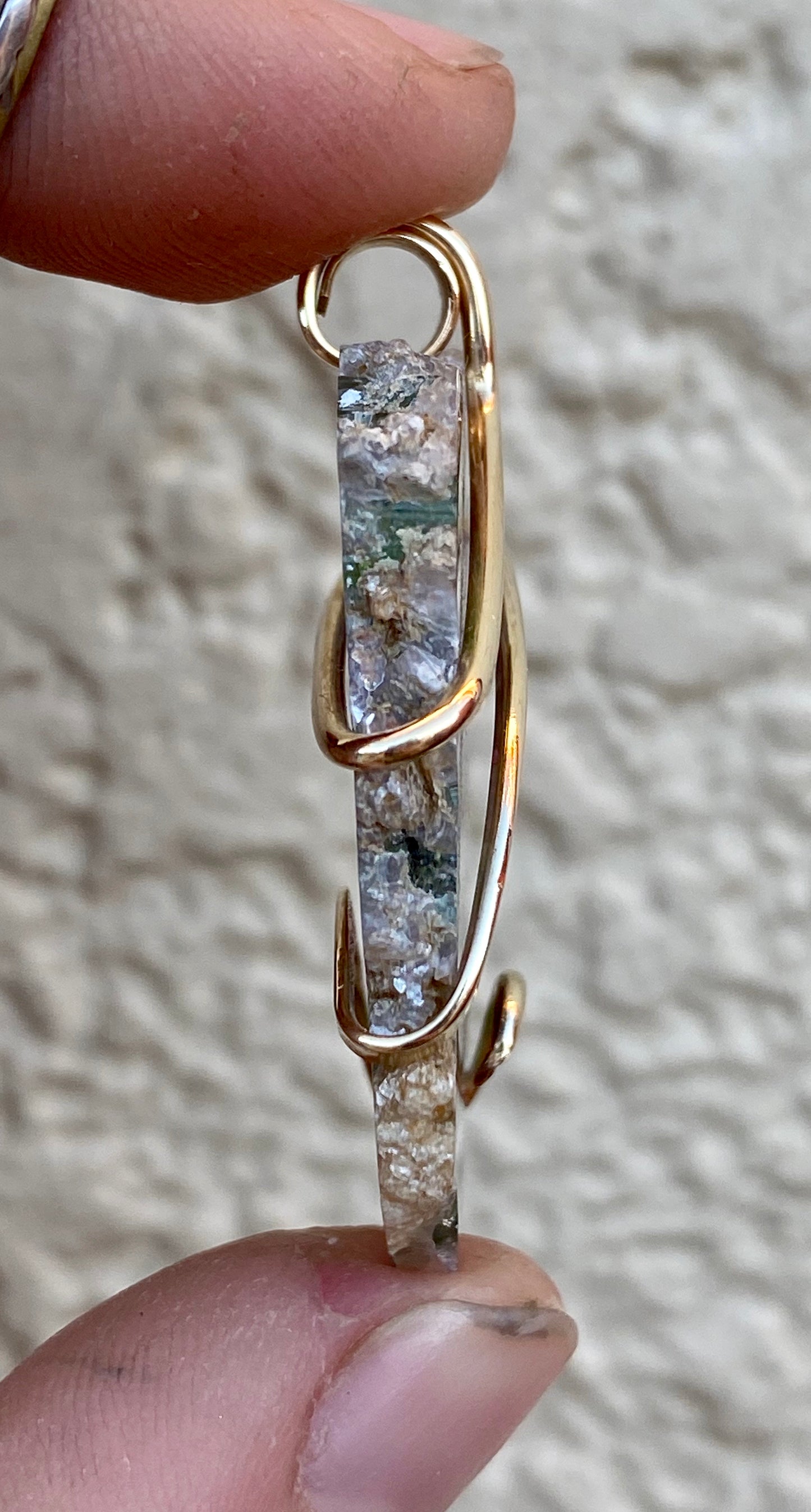 Watermelon Tourmaline Slice in 14kt Gold Tension Wrapped Pendant