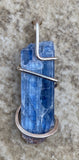 Blue Kyanite Crystal in Sterling Silver Tension Wrapped Pendant