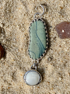 Lake Erie Beach Slag Glass Pendant with Lucky Stone