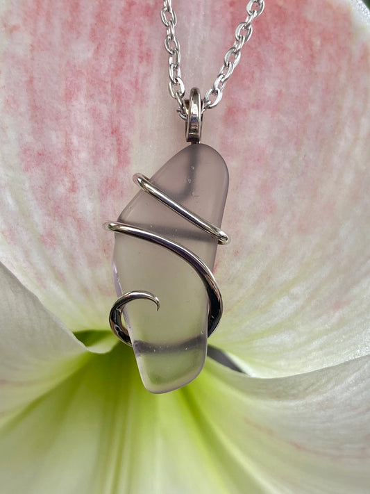 Lavender Sea Glass in Sterling Silver Tension Wrapped Pendant