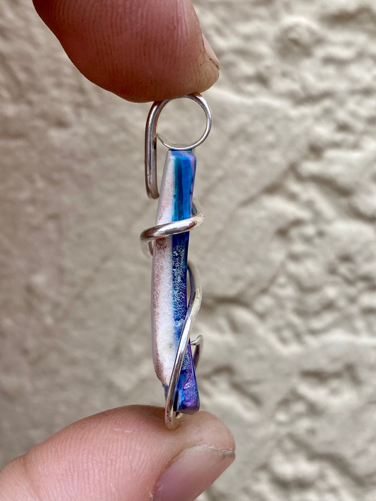 Bowlerite Shard in Sterling Silver Tension Wrapped Pendant