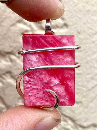 Bowlerite Shard in Sterling Silver Tension Wrapped Pendant