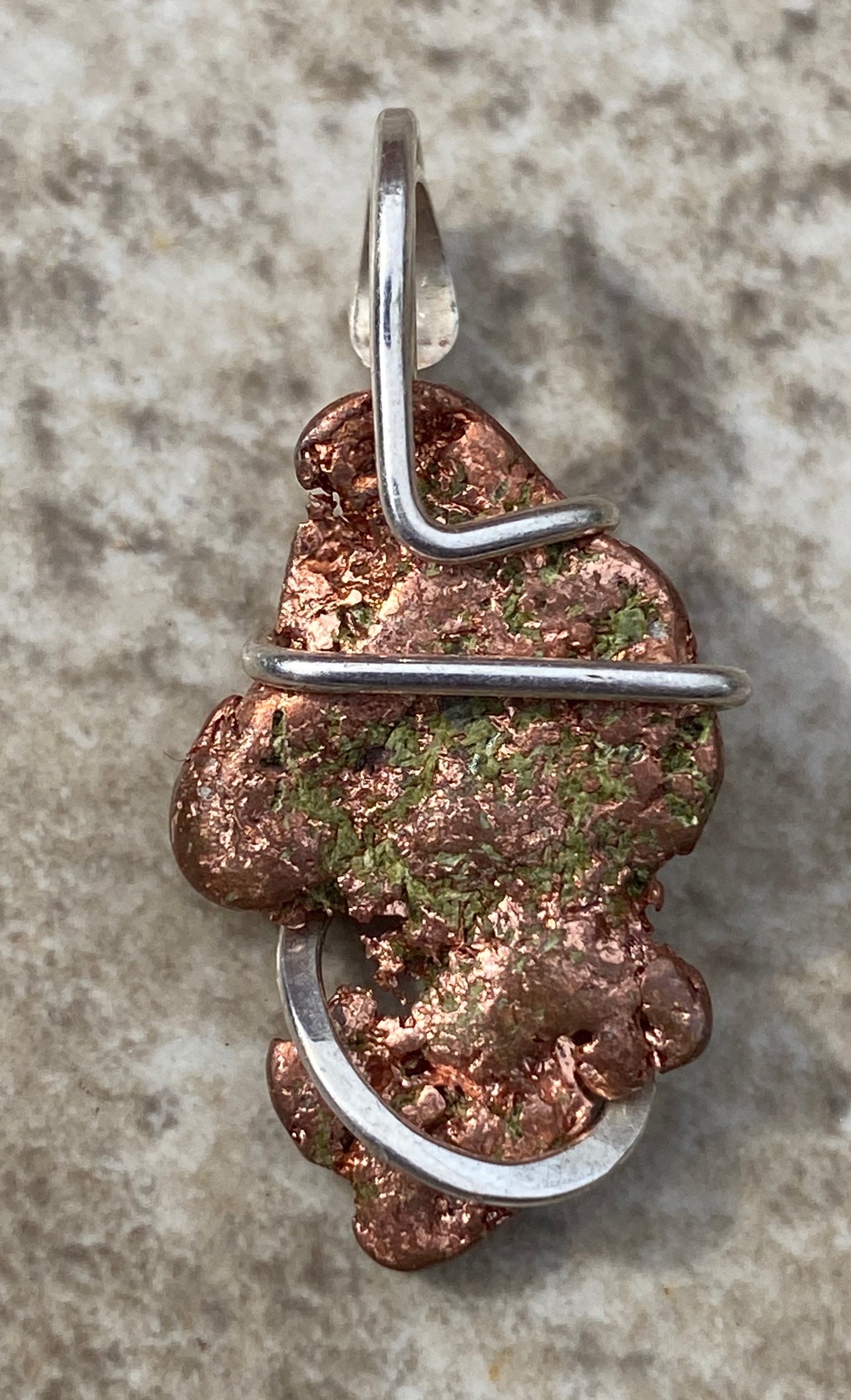 Copper Nugget in Sterling Silver Tension Wrapped Pendant