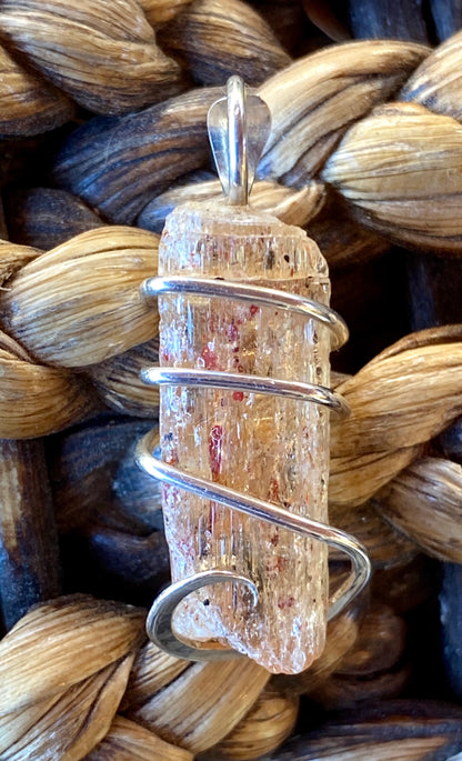 Imperial Topaz Crystal in Sterling Silver Tension Wrapped Pendant