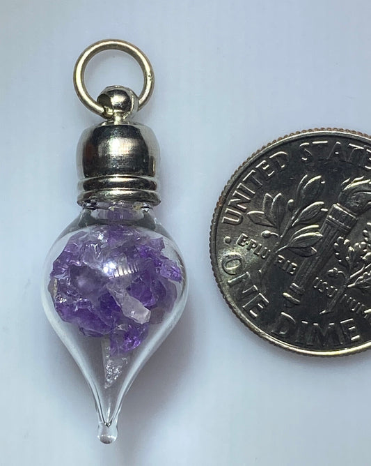 February Birthstone Amethyst Glass Vial Pendant