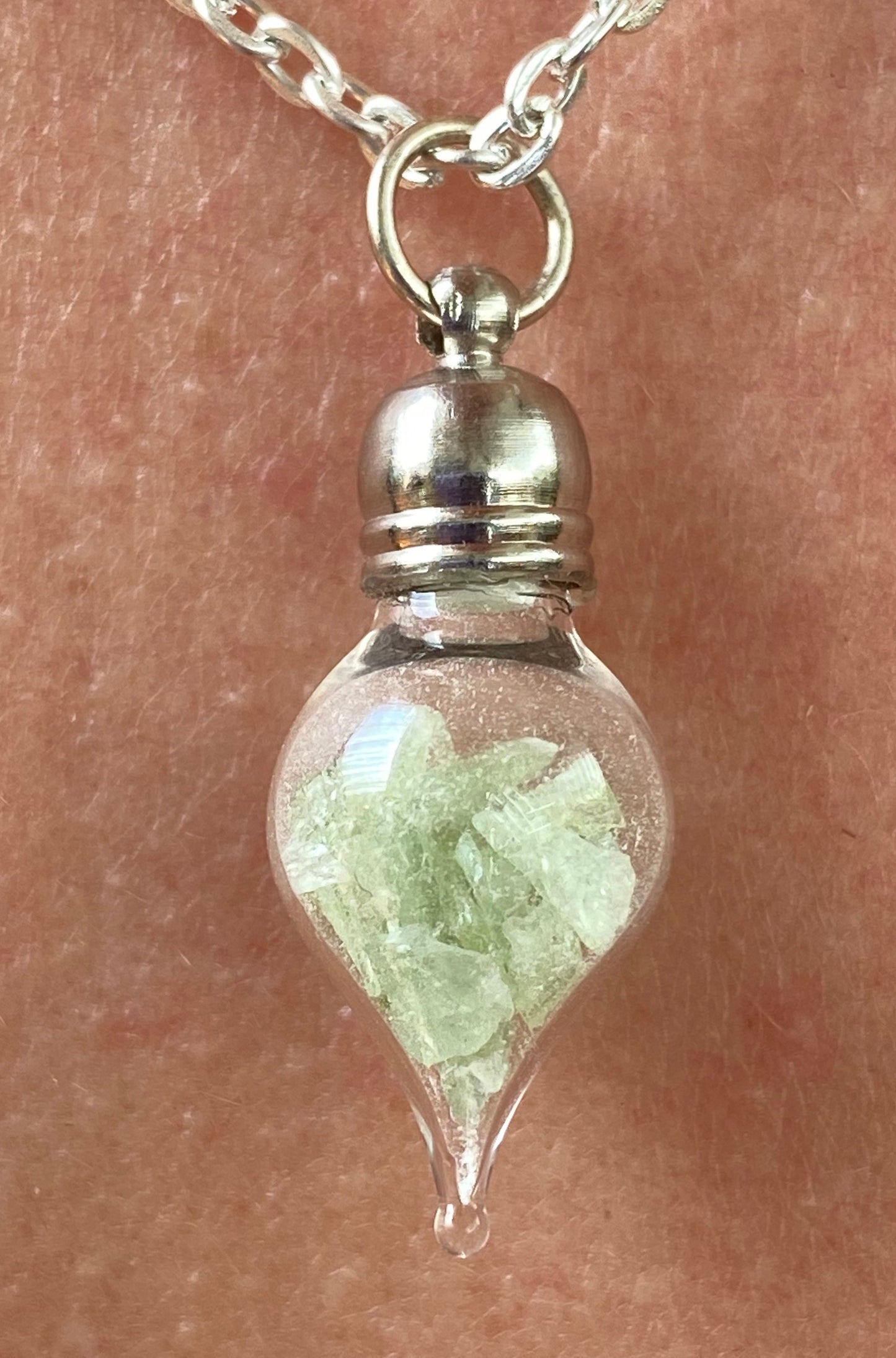 August Birthstone Peridot Glass Vial Pendant