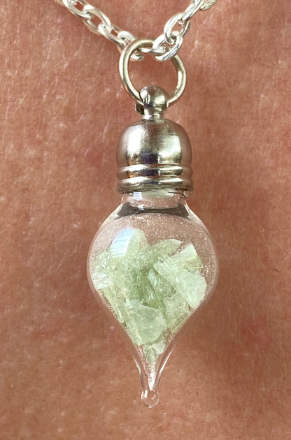 August Birthstone Peridot Glass Vial Pendant