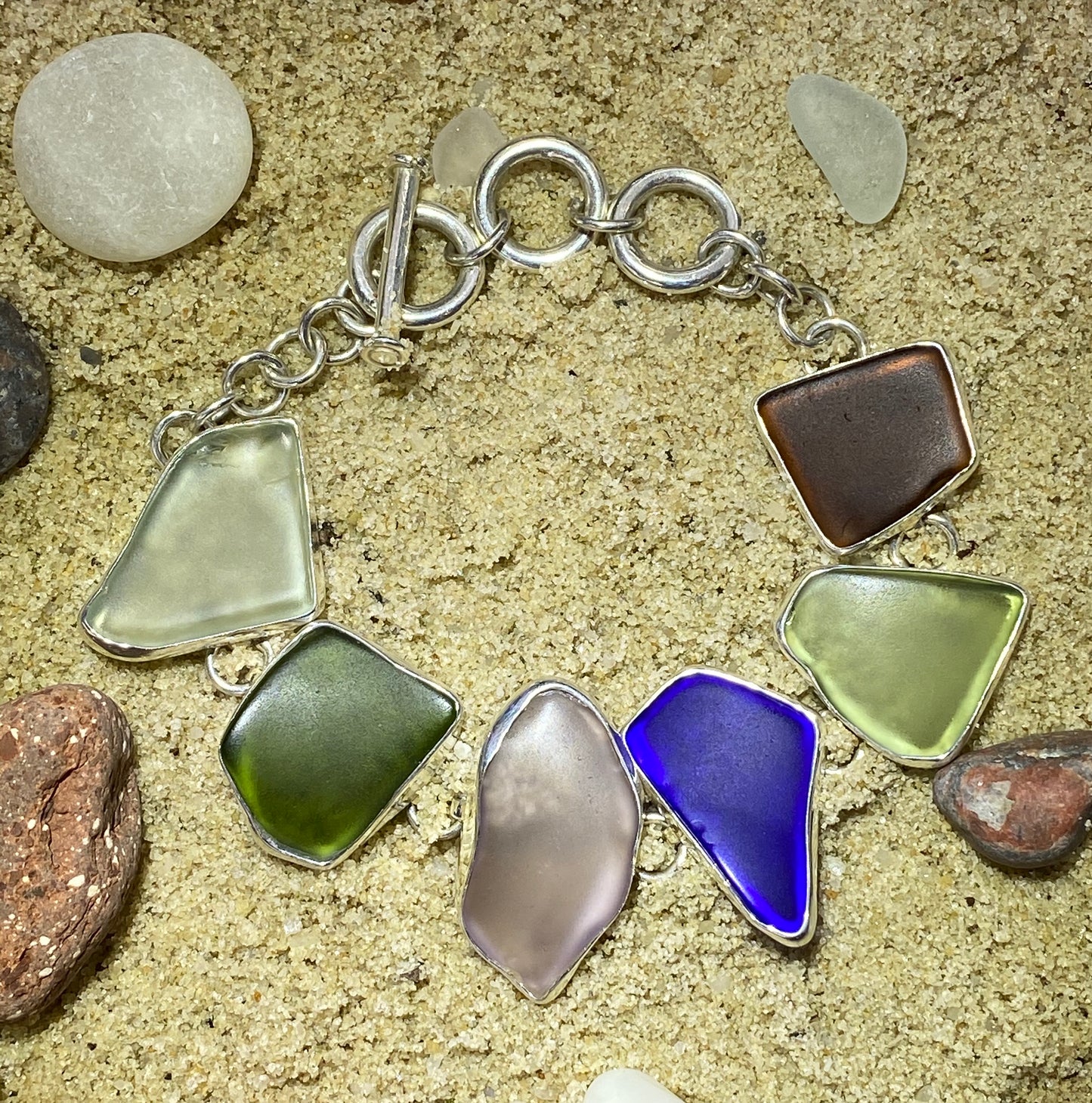 Maine Sea Glass Bracelet in Sterling Silver