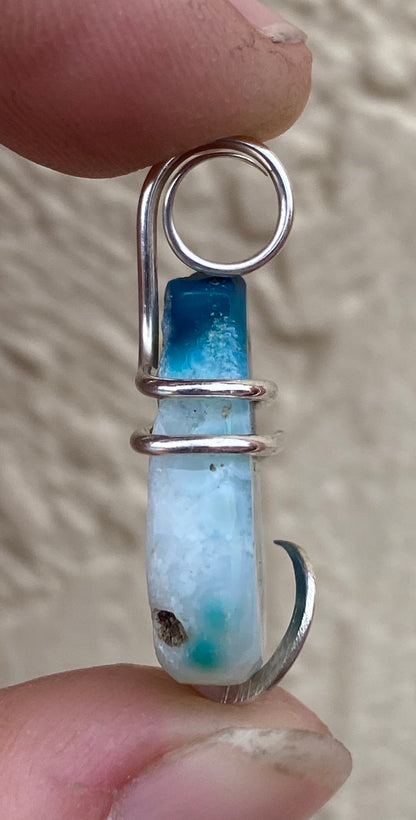 Dyed Agate Slice in Sterling Silver Tension Wrapped Pendant