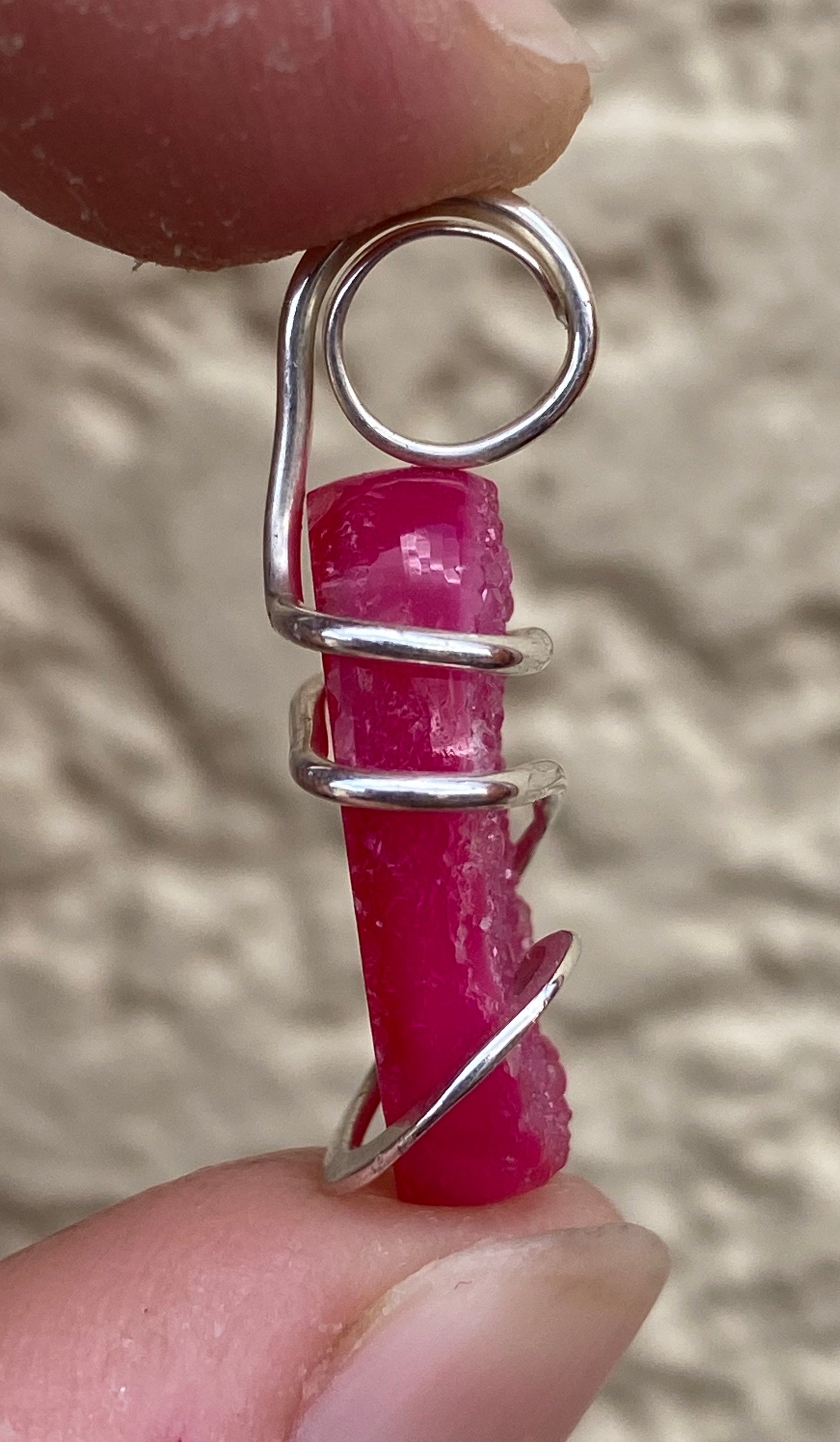 Dyed Agate Druzy in Sterling Silver Tension Wrapped Pendant