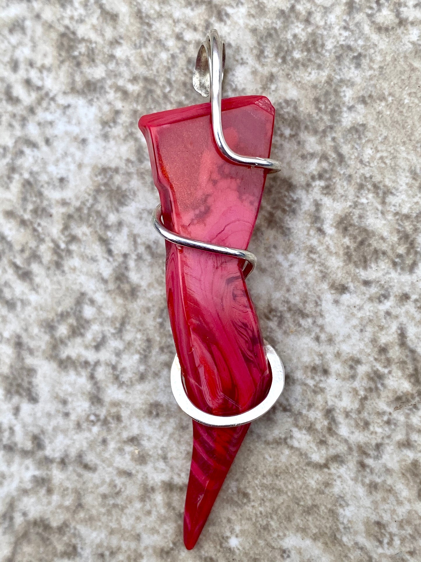 Bowlerite Shard in Sterling Silver Tension Wrapped Pendant