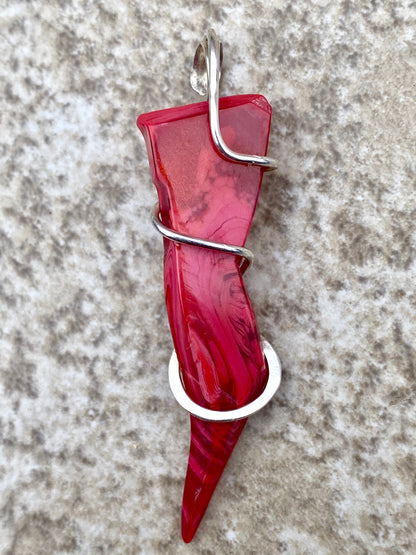 Bowlerite Shard in Sterling Silver Tension Wrapped Pendant