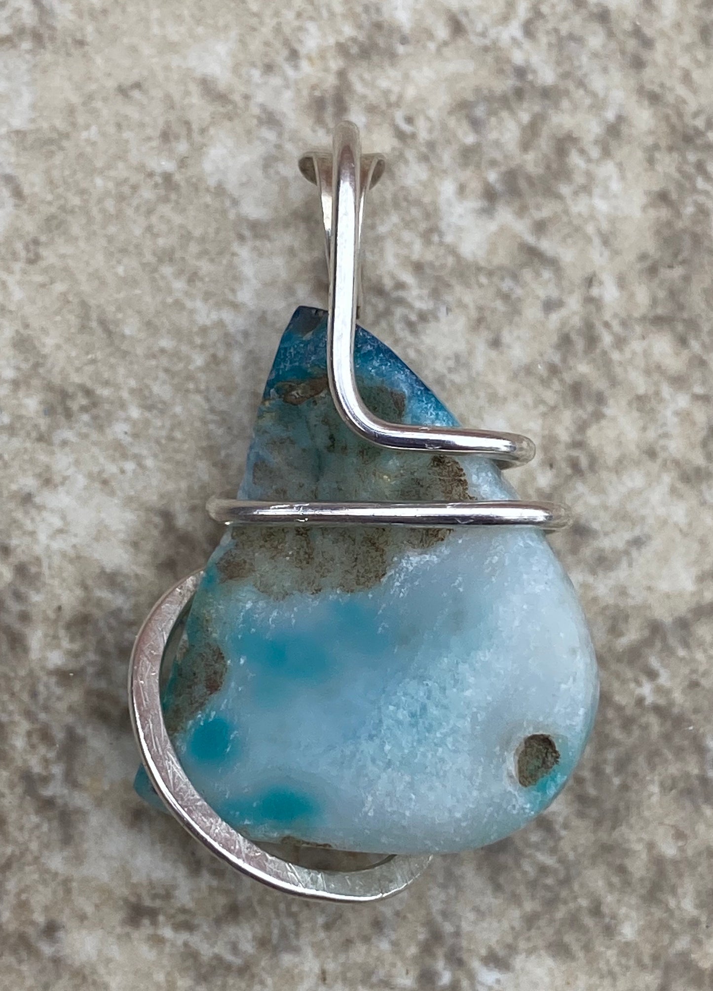 Dyed Agate Slice in Sterling Silver Tension Wrapped Pendant