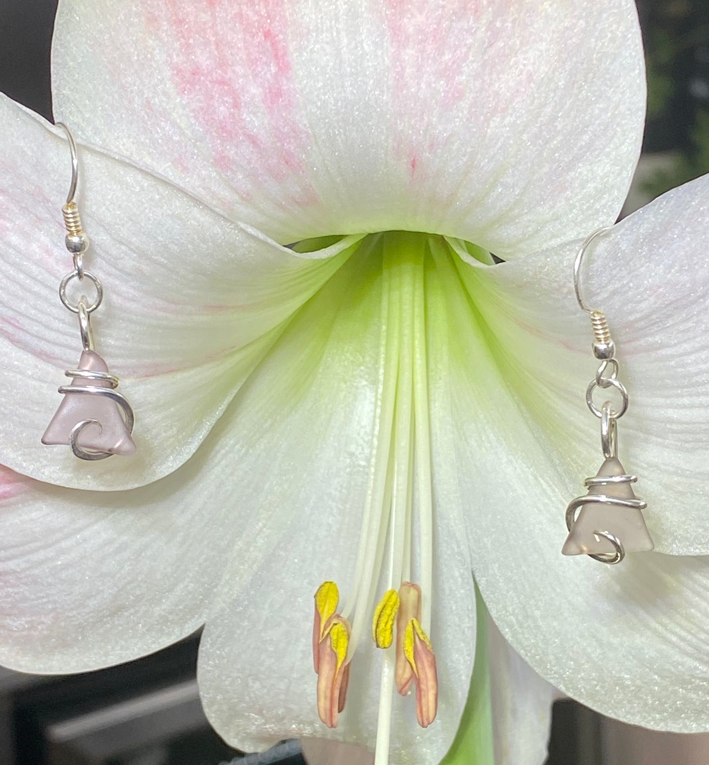 Lavender Sea Glass Pair in Sterling Silver Tension Wrapped Earrings