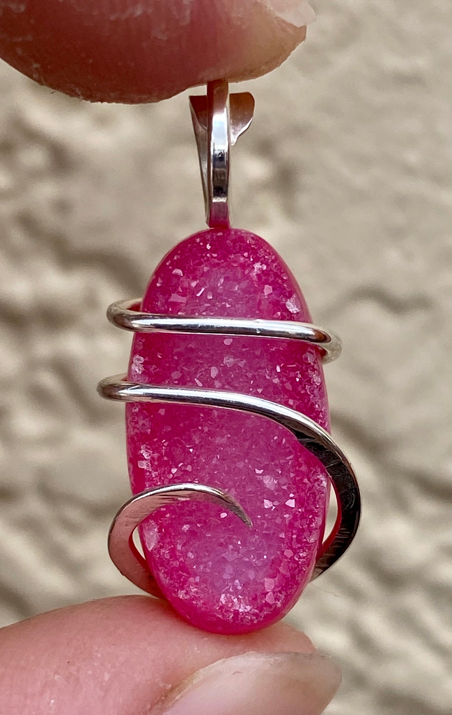 Dyed Agate Druzy in Sterling Silver Tension Wrapped Pendant