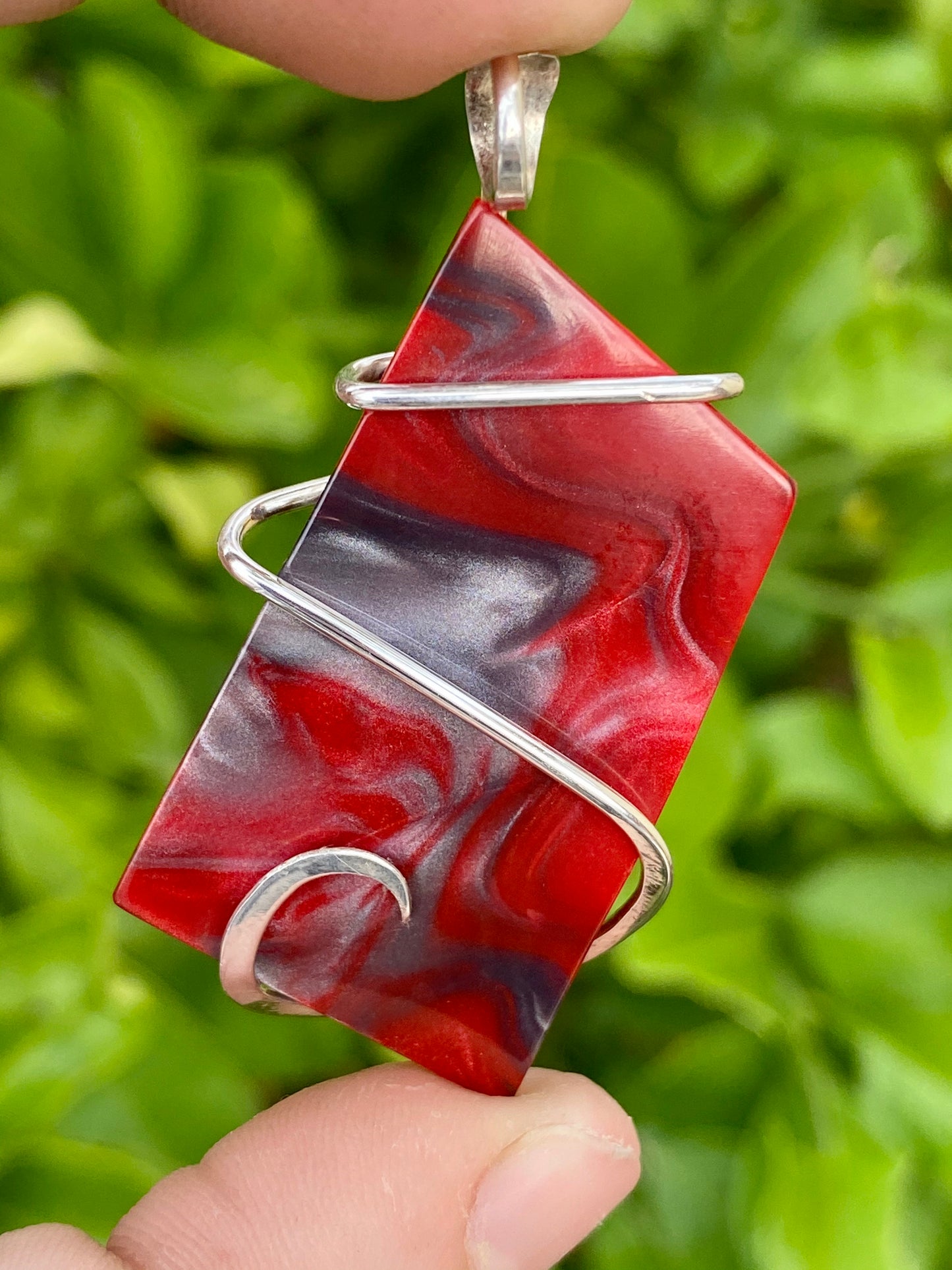 Bowlerite Shard in Sterling Silver Tension Wrapped Pendant