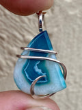 Dyed Agate Slice in Sterling Silver Tension Wrapped Pendant