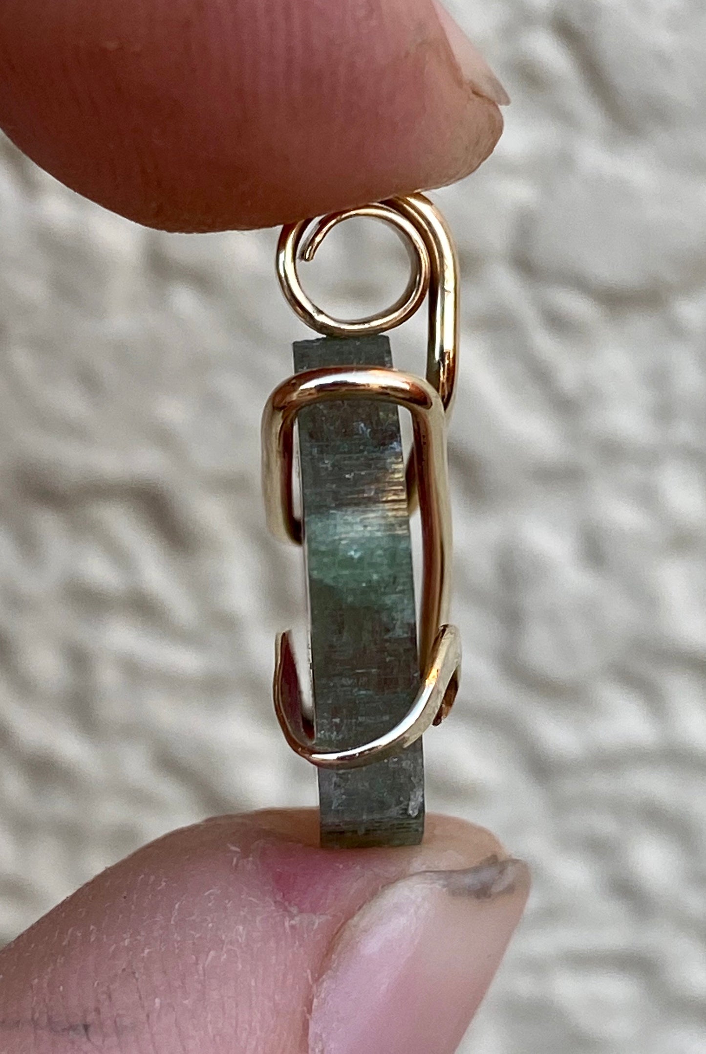 Watermelon Tourmaline Slice in 14kt Gold Tension Wrapped Pendant