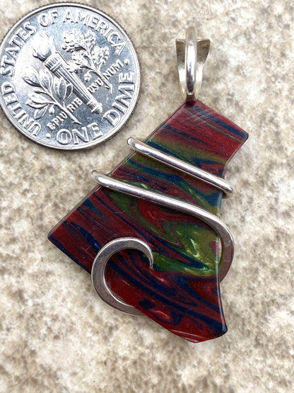 Bowlerite Shard in Sterling Silver Tension Wrapped Pendant