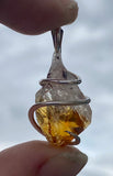 Citrine Crystal in Sterling Silver Tension Wrapped Pendant