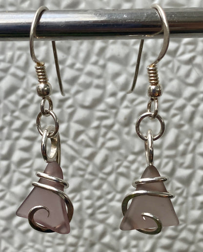 Lavender Sea Glass Pair in Sterling Silver Tension Wrapped Earrings