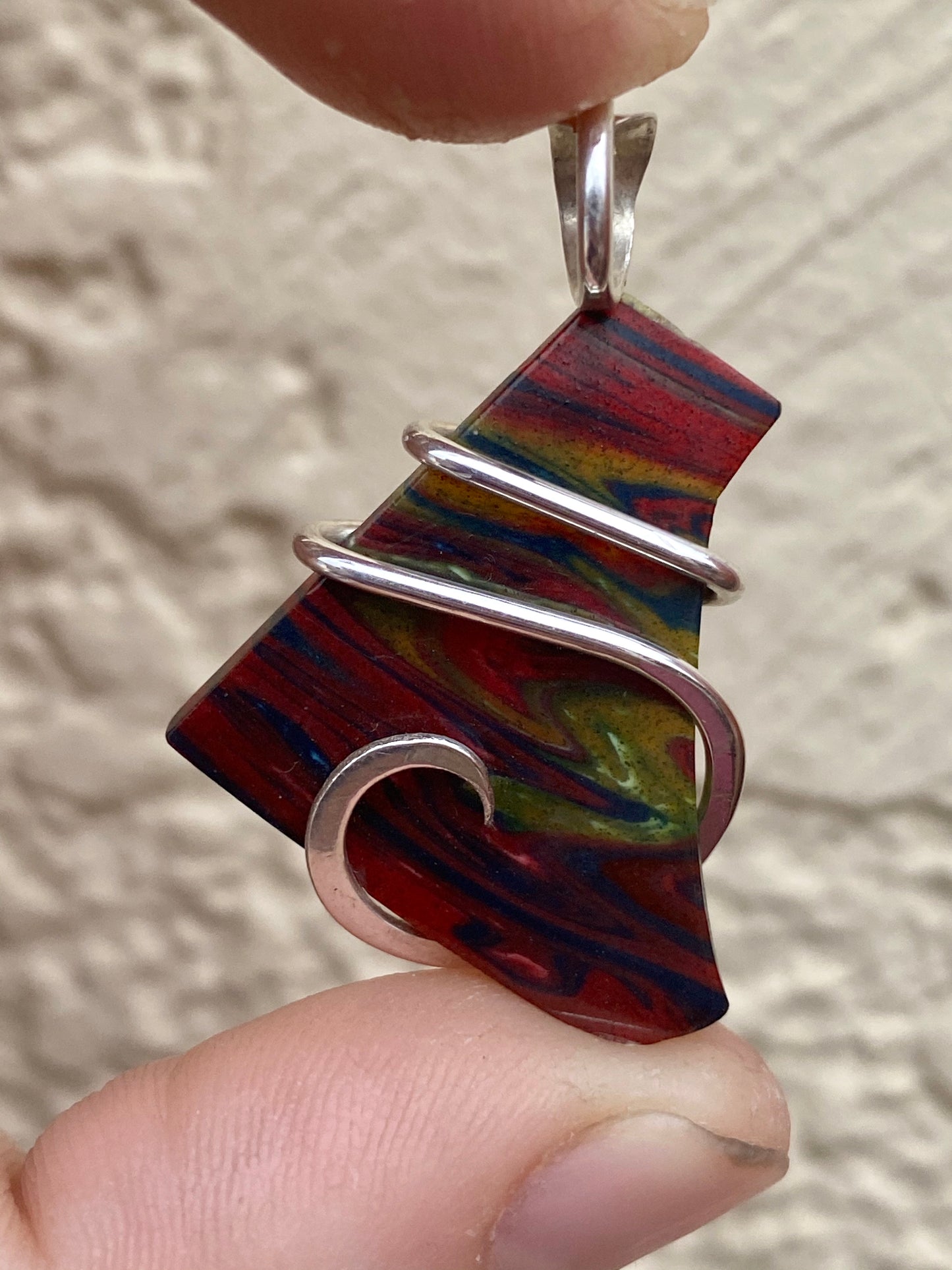 Bowlerite Shard in Sterling Silver Tension Wrapped Pendant