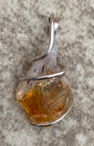 Citrine Crystal in Sterling Silver Tension Wrapped Pendant