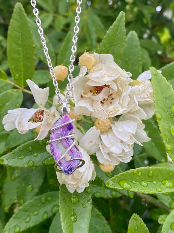 Dyed Oco Geode Slice in Sterling Silver Tension Wrapped Pendant