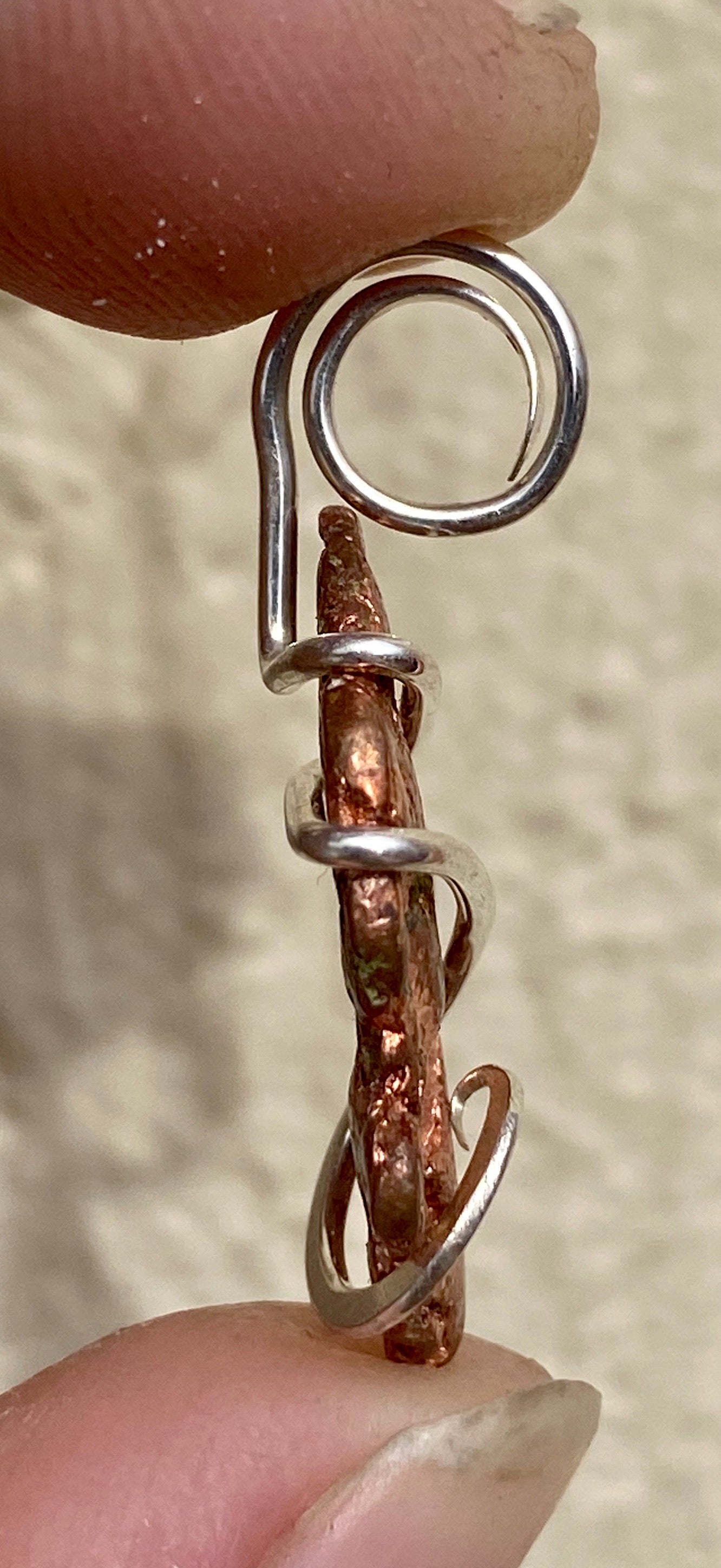 Copper Nugget in Sterling Silver Tension Wrapped Pendant