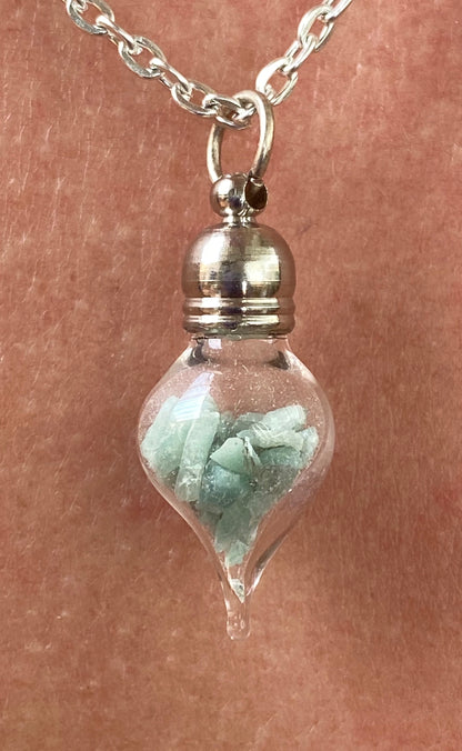 May Birthstone Emerald Glass Vial Pendant