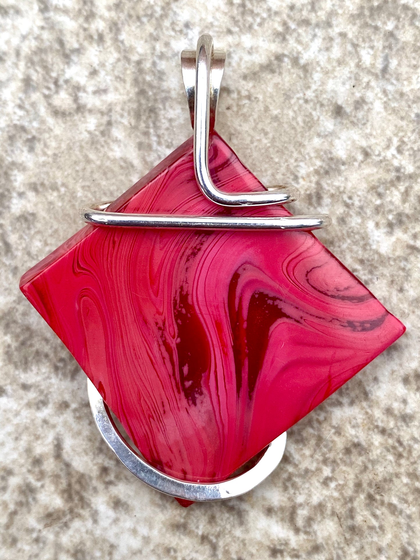 Bowlerite Shard in Sterling Silver Tension Wrapped Pendant