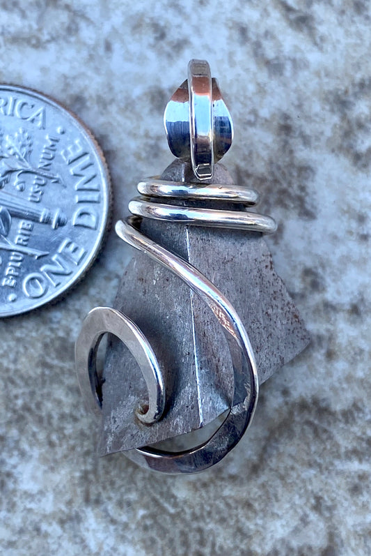 Sliced Meteorite in Sterling Silver Tension Wrapped Pendant