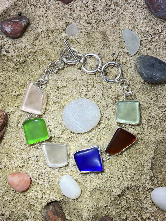 Maine Sea Glass Bracelet in Sterling Silver