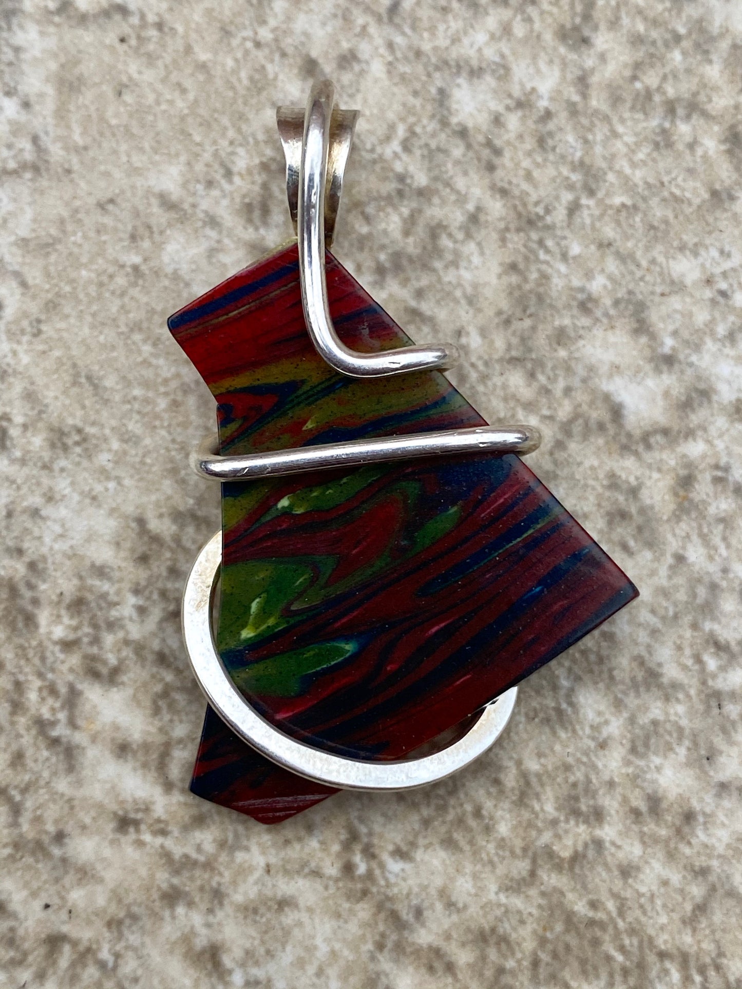 Bowlerite Shard in Sterling Silver Tension Wrapped Pendant