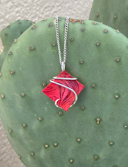 Bowlerite Shard in Sterling Silver Tension Wrapped Pendant