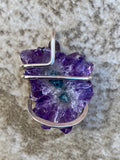 Amethyst Stalactite Slice in Sterling Silver Tension Wrapped Pendant