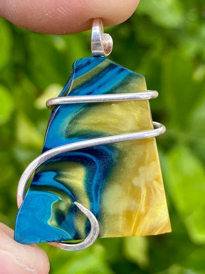 Bowlerite Shard in Sterling Silver Tension Wrapped Pendant