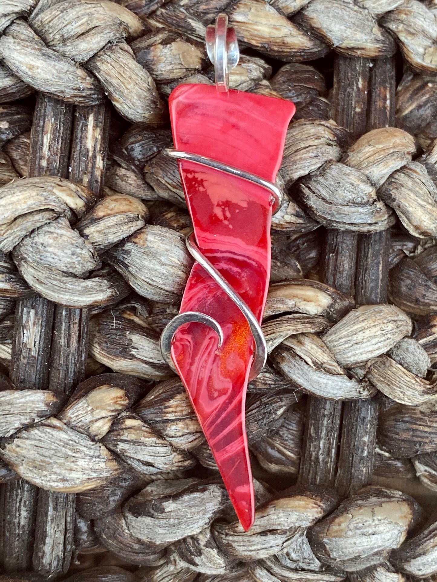 Bowlerite Shard in Sterling Silver Tension Wrapped Pendant